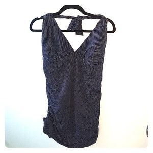 Navy and white polka dot Ann Cole swimdress.